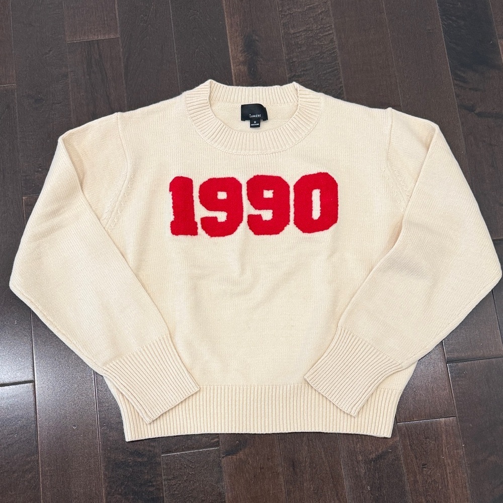 Cream Sweater with Red '1990' Design